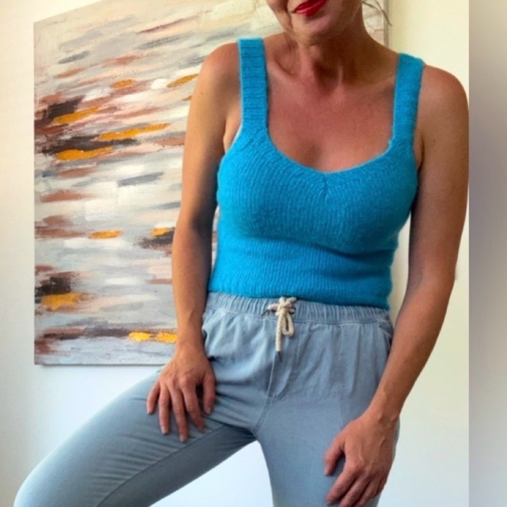 NWT Zara Blue Alpaca Wool Blend Knit Tank Top V-Neck Size S